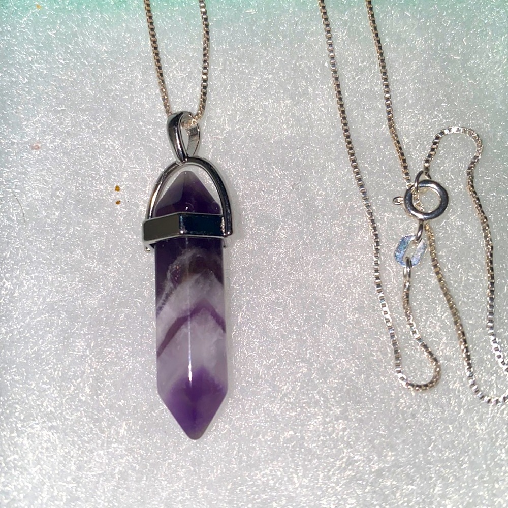Boho hippie Amethyst Sterling Silver 16” Necklace
